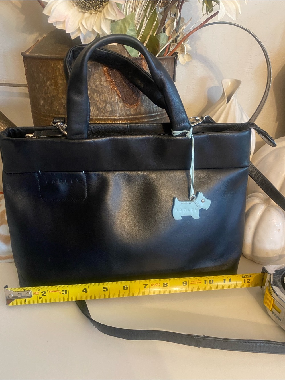 RADLEY London Black Leather Long Strap Top Handle Handbag, Radley Leather Bag - Picture 8 of 12